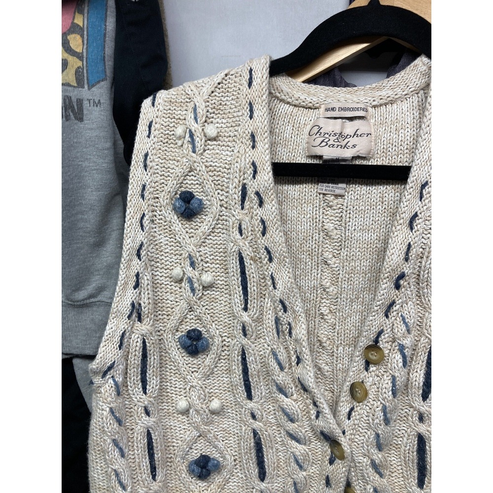 Vtg Christopher And Banks Womans Sweater Vest Size Medium Hand Embroidered Knit - Picture 5 of 12